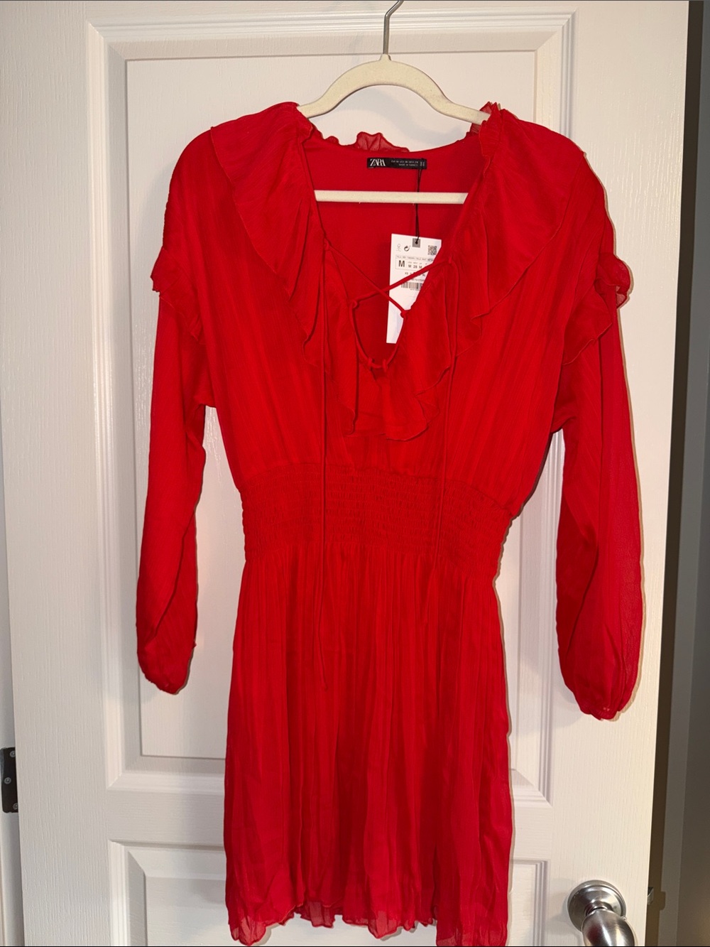 Zara Bright Red Ruffle-Trim Mini Dress